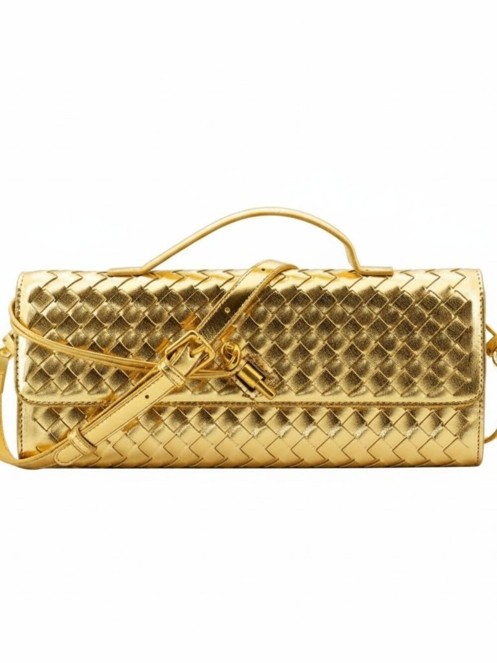 Woven Clutch Purses for Women Gold Leather Evening Bag Shoulder Handbag